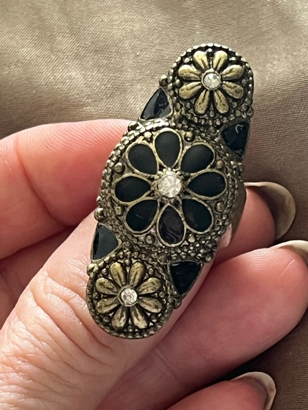 Vintage statement ring 2" length goth boho bold heavy